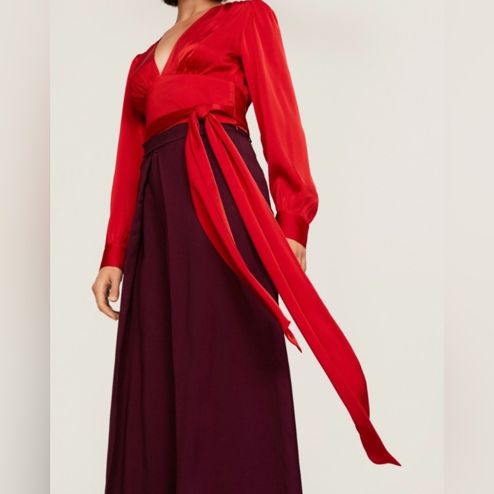 Marissa Webb x RTR Tie Waist Satin Top in Red. Size 2 - Picture 4 of 14